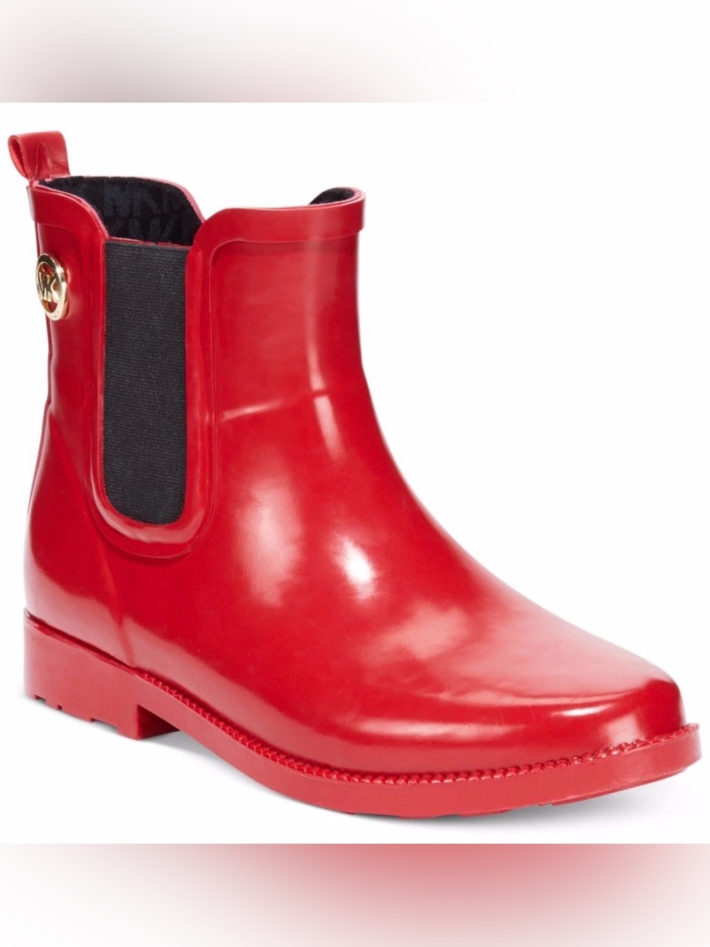 Michael Kors Charm Red Black Gold MK Logo Short Rain Boots US 8